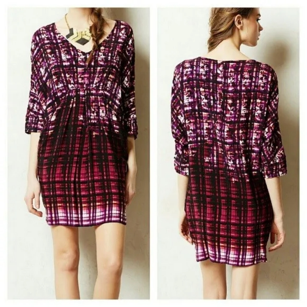 Anthropologie Maeve PETAL PALETTE TUNIC Purple Abstract Year Round Dress, sz s